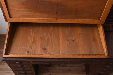 アンティーク家具　大正ロマン　高級品　古い栓材の豪奢な両袖机