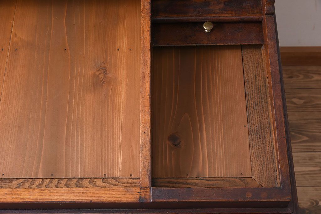 アンティーク家具　大正ロマン　高級品　古い栓材の豪奢な両袖机