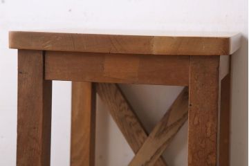 レトロ家具　昭和レトロ!古い木味が魅力的な角スツール(2)