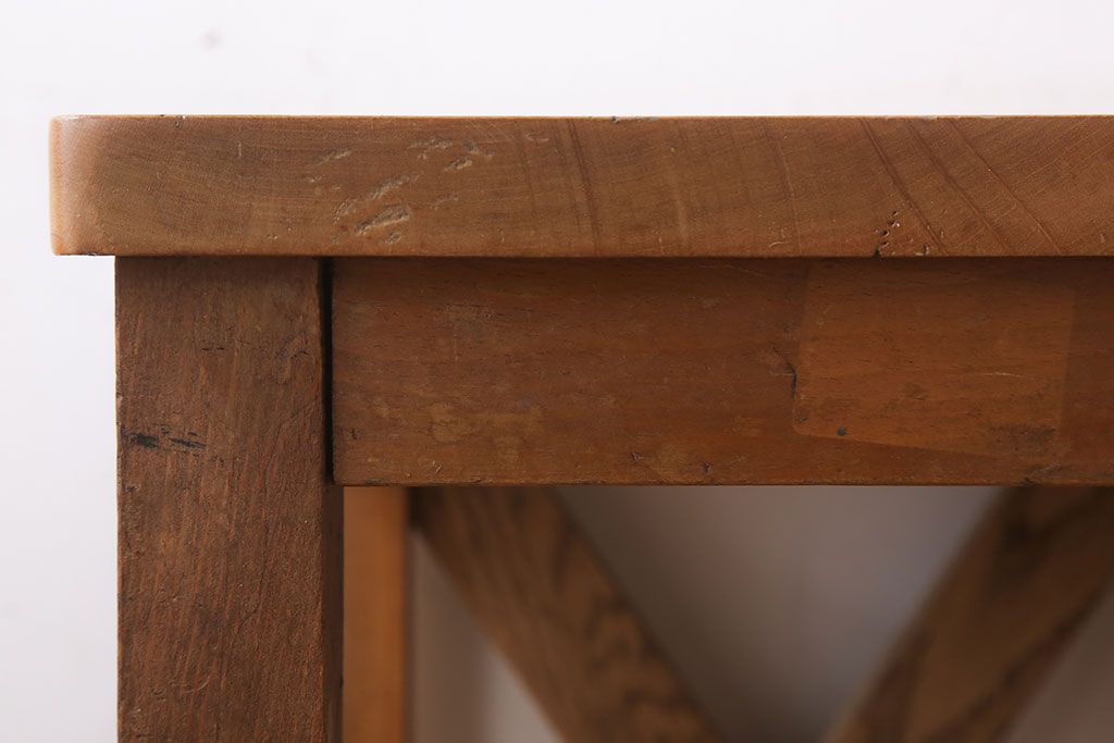 レトロ家具　昭和レトロ!古い木味が魅力的な角スツール(2)