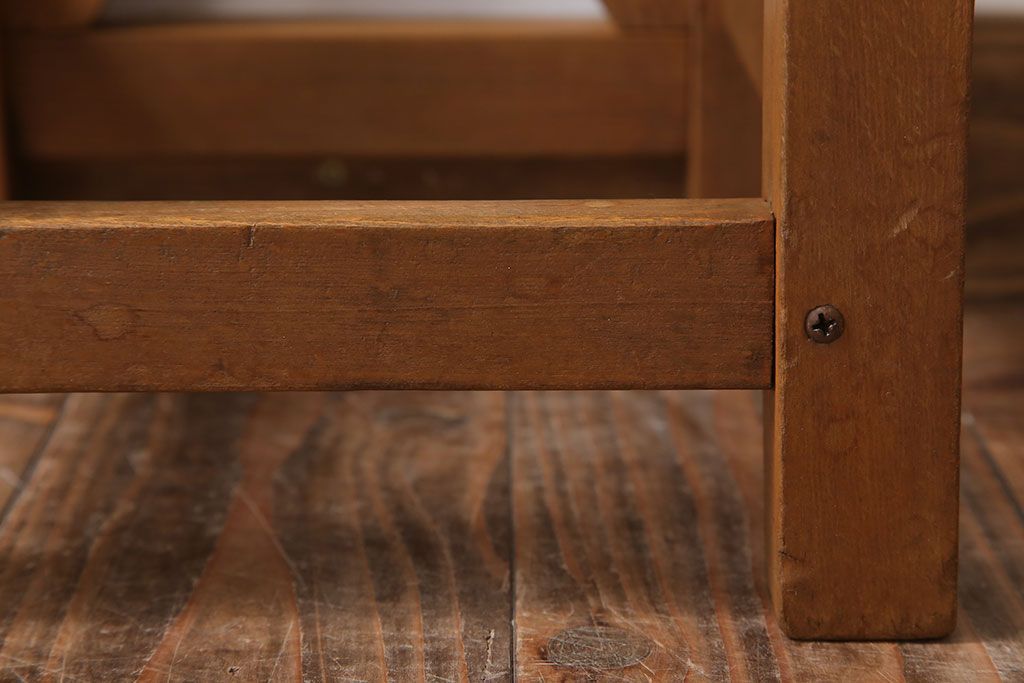 レトロ家具　昭和レトロ!古い木味が魅力的な角スツール(3)