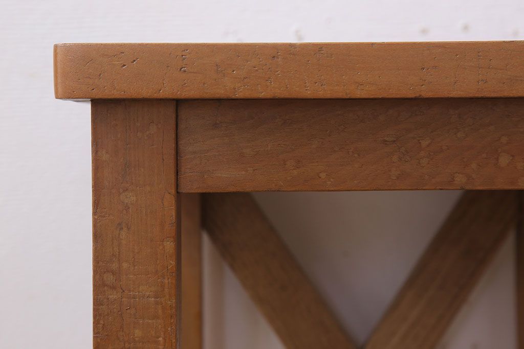 レトロ家具　昭和レトロな古い学校の角スツール(1)