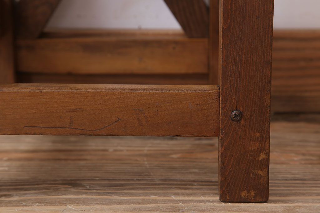 レトロ家具　昭和レトロな古い学校の角スツール(3)