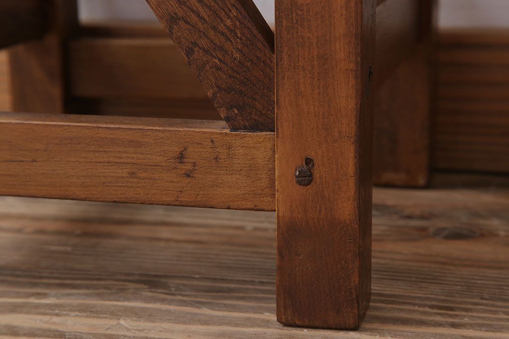 レトロ家具　昭和レトロな古い学校の角スツール(3)