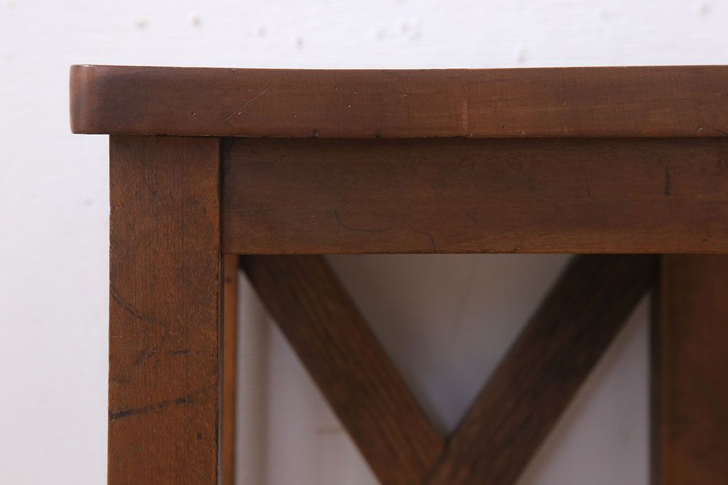 レトロ家具　昭和レトロな古い学校のアンティーク角スツール(1)