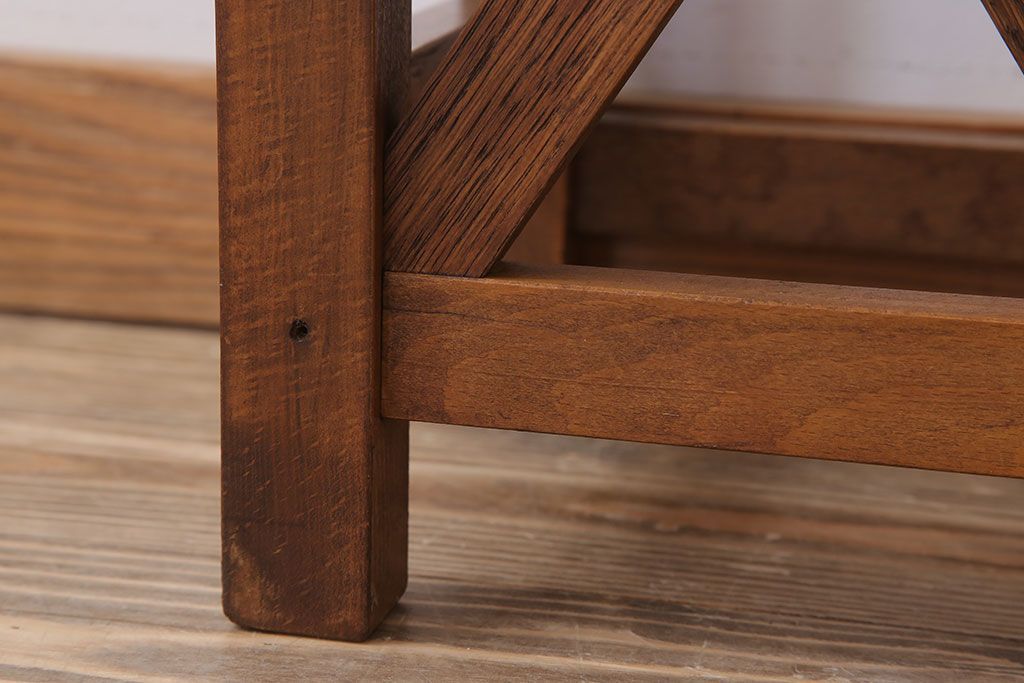 レトロ家具　昭和レトロな古い学校のアンティーク角スツール(1)