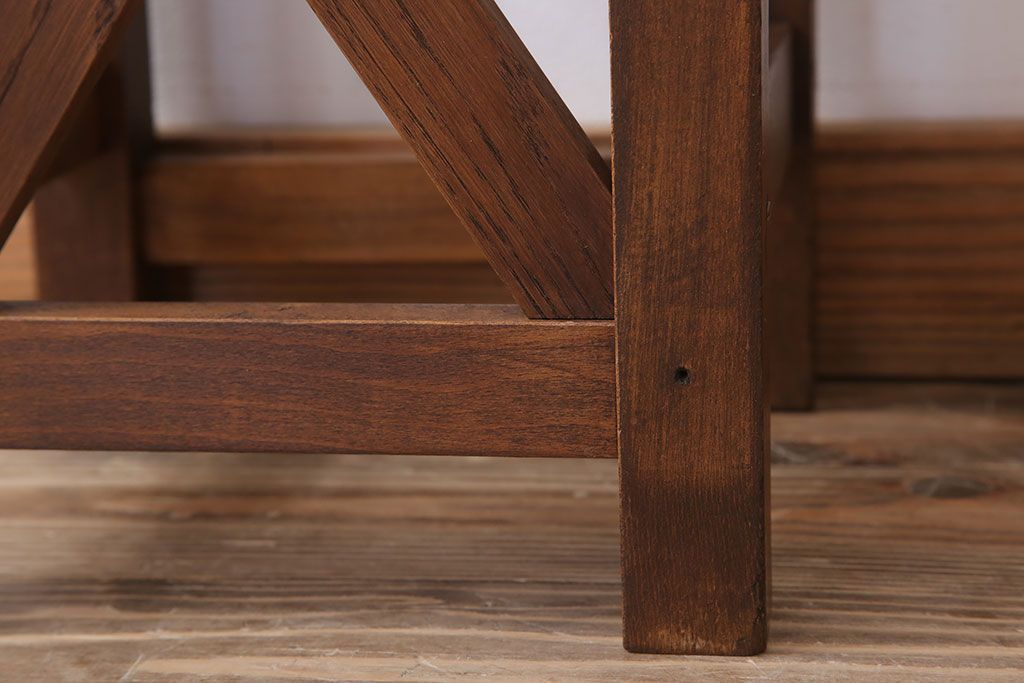 レトロ家具　昭和レトロな古い学校のアンティーク角スツール(2)