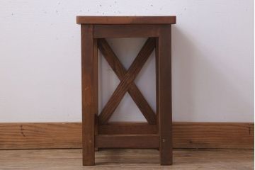 レトロ家具　昭和レトロな古い学校のアンティーク角スツール(3)