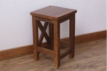 レトロ家具　昭和レトロな古い学校のアンティーク角スツール(3)