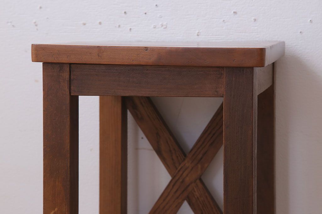 レトロ家具　昭和レトロな古い学校のアンティーク角スツール(3)