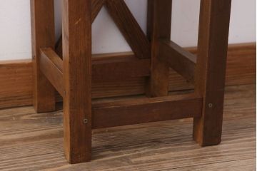 レトロ家具　昭和レトロな古い学校のアンティーク角スツール(3)