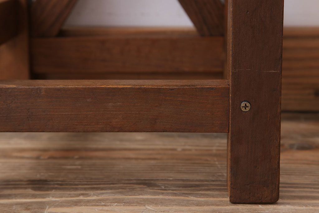 レトロ家具　昭和レトロな古い学校のアンティーク角スツール(3)