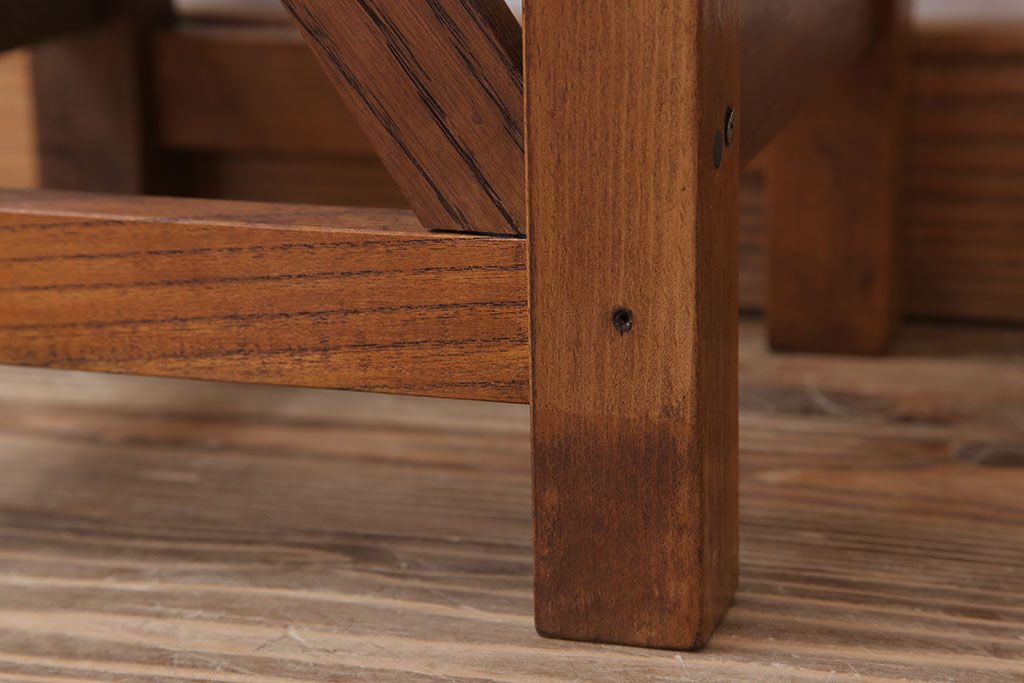 レトロ家具　昭和レトロな古い学校のアンティーク角スツール(3)