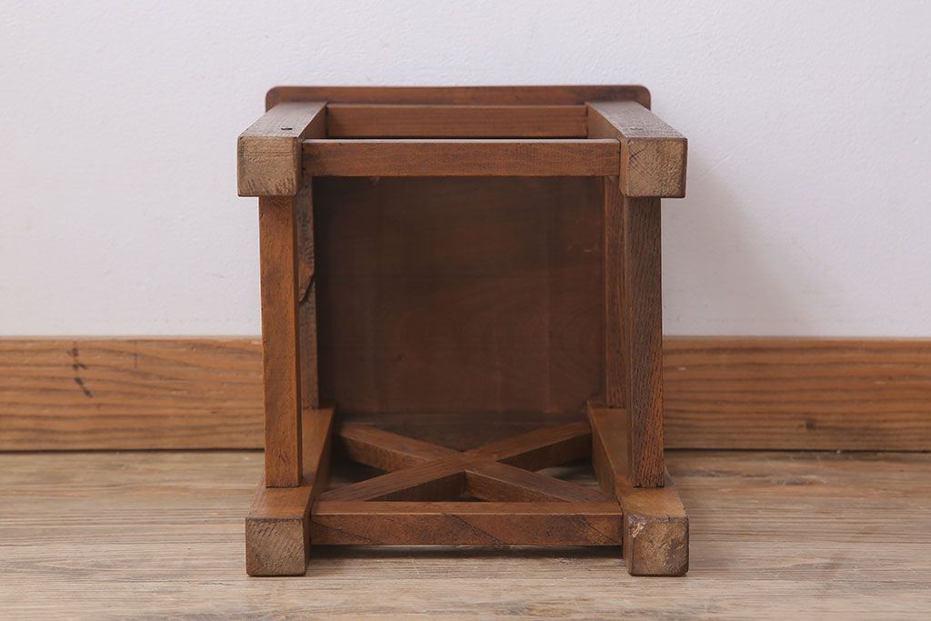 レトロ家具　昭和レトロな古い学校のアンティーク角スツール(3)