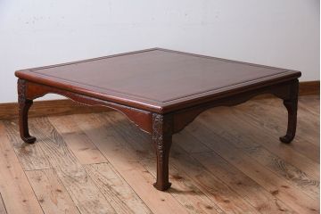 アンティーク家具　鎌倉彫　時代物　漆塗り　彫刻が美しい和製アンティークの大ぶりな座卓(1)