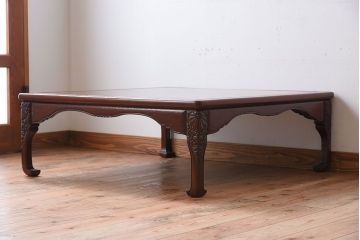 アンティーク家具　鎌倉彫　時代物　漆塗り　彫刻が美しい和製アンティークの大ぶりな座卓(1)