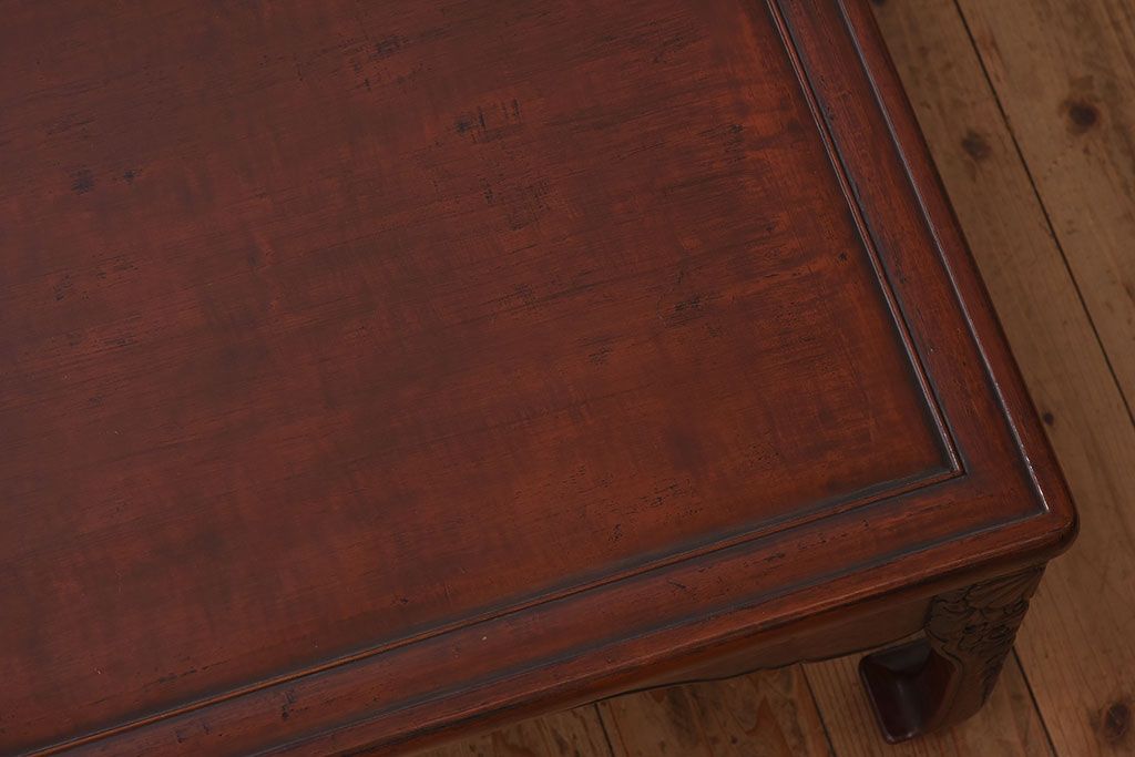 アンティーク家具　鎌倉彫　時代物　漆塗り　彫刻が美しい和製アンティークの大ぶりな座卓(1)