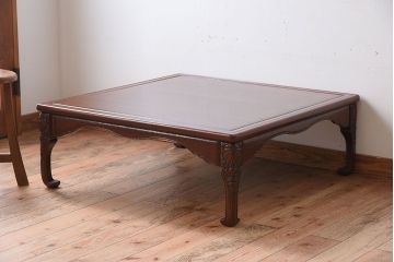 アンティーク家具　鎌倉彫　時代物　漆塗り　彫刻が美しい和製アンティークの大ぶりな座卓(2)