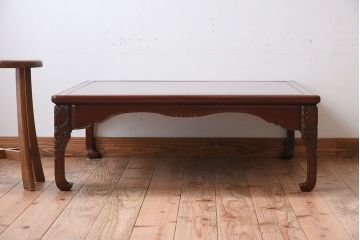 アンティーク家具　鎌倉彫　時代物　漆塗り　彫刻が美しい和製アンティークの大ぶりな座卓(2)