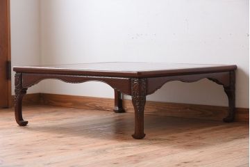 アンティーク家具　鎌倉彫　時代物　漆塗り　彫刻が美しい和製アンティークの大ぶりな座卓(2)