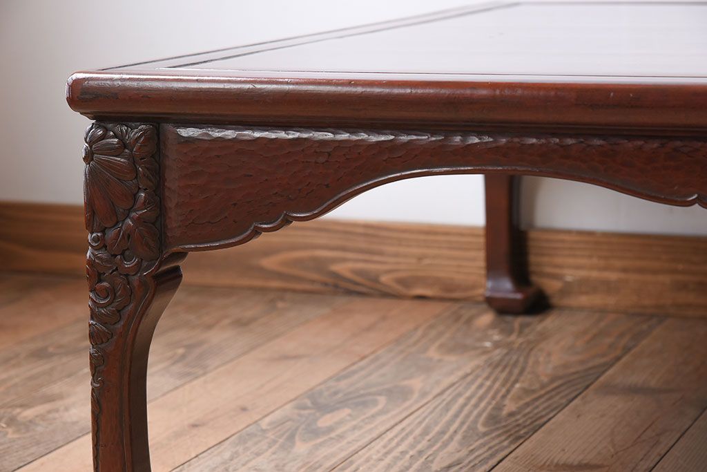 アンティーク家具　鎌倉彫　時代物　漆塗り　彫刻が美しい和製アンティークの大ぶりな座卓(2)