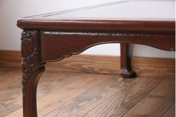 アンティーク家具　鎌倉彫　時代物　漆塗り　彫刻が美しい和製アンティークの大ぶりな座卓(2)