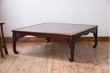 アンティーク家具　鎌倉彫　時代物　漆塗り　彫刻が美しい和製アンティークの大ぶりな座卓(2)