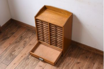 アンティーク家具　古い木製の小ぶりなアンティーク縦型書類棚(カルテケース)