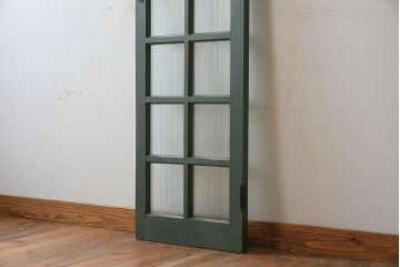 銀モールガラス入り!くすんだグリーンペイントの小ぶりなドア(扉・窓)