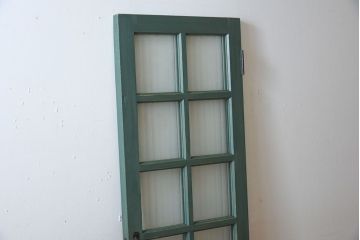 銀モールガラス入り!くすんだグリーンペイントの小ぶりなドア(扉・窓)