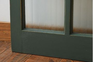 銀モールガラス入り!くすんだグリーンペイントの小ぶりなドア(扉・窓)