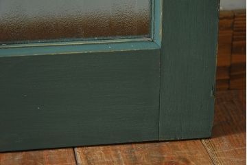 銀モールガラス入り!くすんだグリーンペイントの小ぶりなドア(扉・窓)