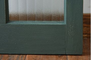 銀モールガラス入り!くすんだグリーンペイントの小ぶりなドア(扉・窓)