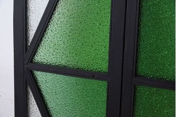 当時物色ガラス入り!モダンな両開きアンティークガラス戸1対(扉)
