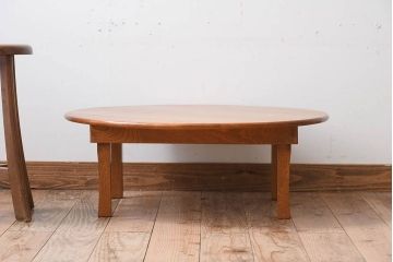 アンティーク家具　古い栓材製のシンプルなアンティーク丸ちゃぶ台