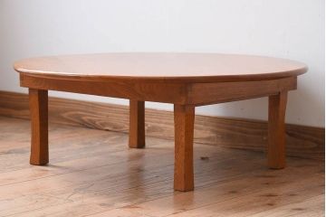 アンティーク家具　古い栓材製のシンプルなアンティーク丸ちゃぶ台