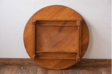 アンティーク家具　古い栓材製のシンプルなアンティーク丸ちゃぶ台