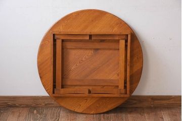 アンティーク家具　古い栓材製のシンプルなアンティーク丸ちゃぶ台