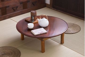 アンティーク家具　古い栓材製のシンプルなアンティーク丸ちゃぶ台(2)