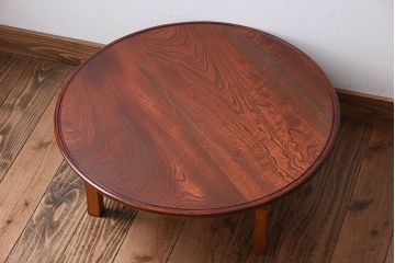 アンティーク家具　古い栓材製のシンプルなアンティーク丸ちゃぶ台(2)