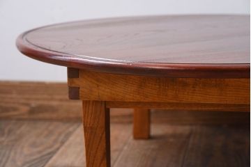 アンティーク家具　古い栓材製のシンプルなアンティーク丸ちゃぶ台(2)