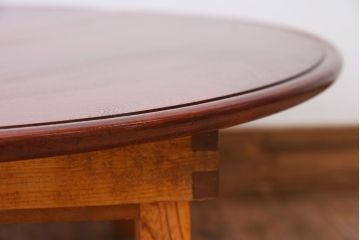 アンティーク家具　古い栓材製のシンプルなアンティーク丸ちゃぶ台(2)
