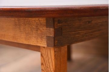 アンティーク家具　古い栓材製のシンプルなアンティーク丸ちゃぶ台(2)