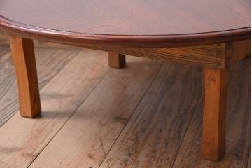 アンティーク家具　古い栓材製のシンプルなアンティーク丸ちゃぶ台(2)