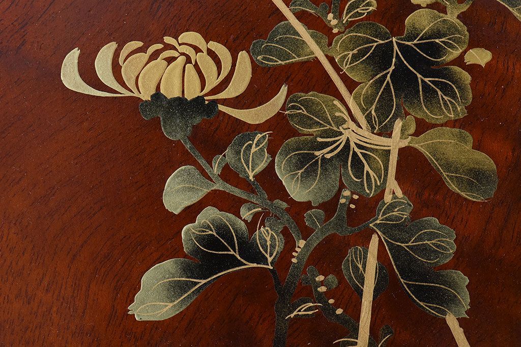 アンティーク雑貨　漆絵　楠木材製　漆塗りが美しい高級な木箱(小箱・収納箱)