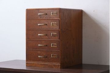 レトロ家具　ネームプレート付き!ナラ材製のレトロなアンティーク小引き出し