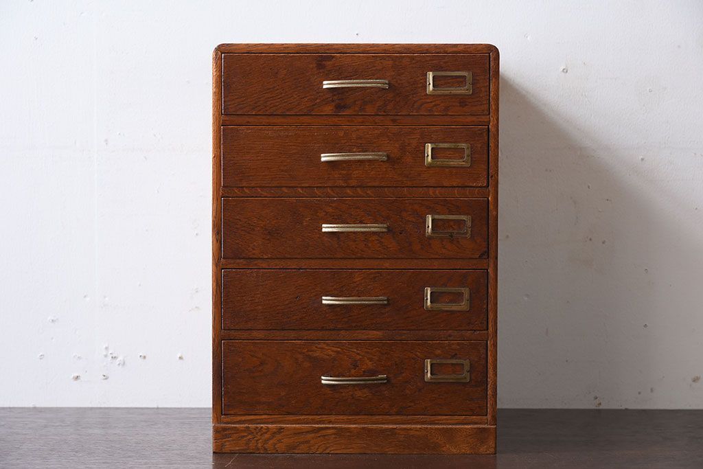 レトロ家具　ネームプレート付き!ナラ材製のレトロなアンティーク小引き出し