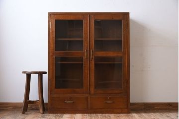 レトロ家具　和製アンティーク　ナラ材製!レトロモダンな小ぶり本箱(ブックケース)