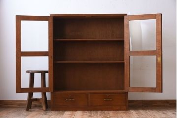 レトロ家具　和製アンティーク　ナラ材製!レトロモダンな小ぶり本箱(ブックケース)