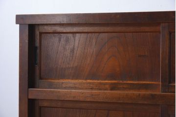 アンティーク家具　組子入り引き戸がおしゃれな和製アンティークの茶箪笥(収納棚)